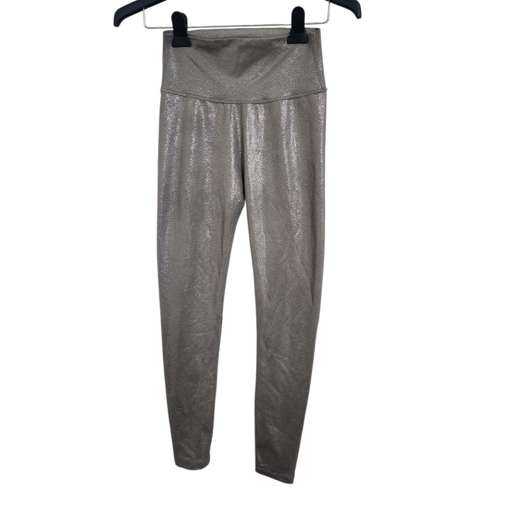 Allfenix Metallic Silver High-Waisted Leggings Size S Shiny Sparkly